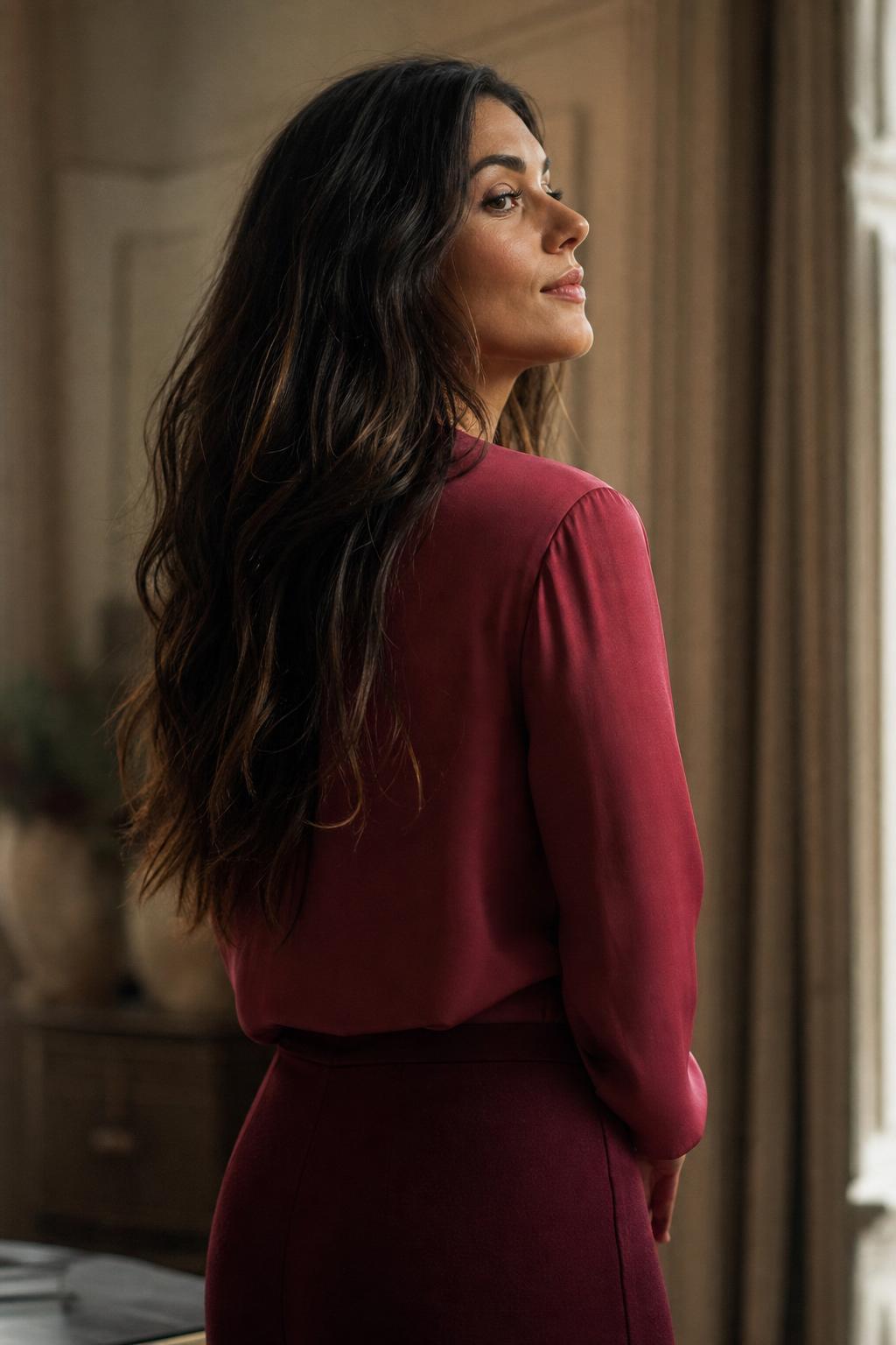 Mulher em silhueta editorial olhando para a luz